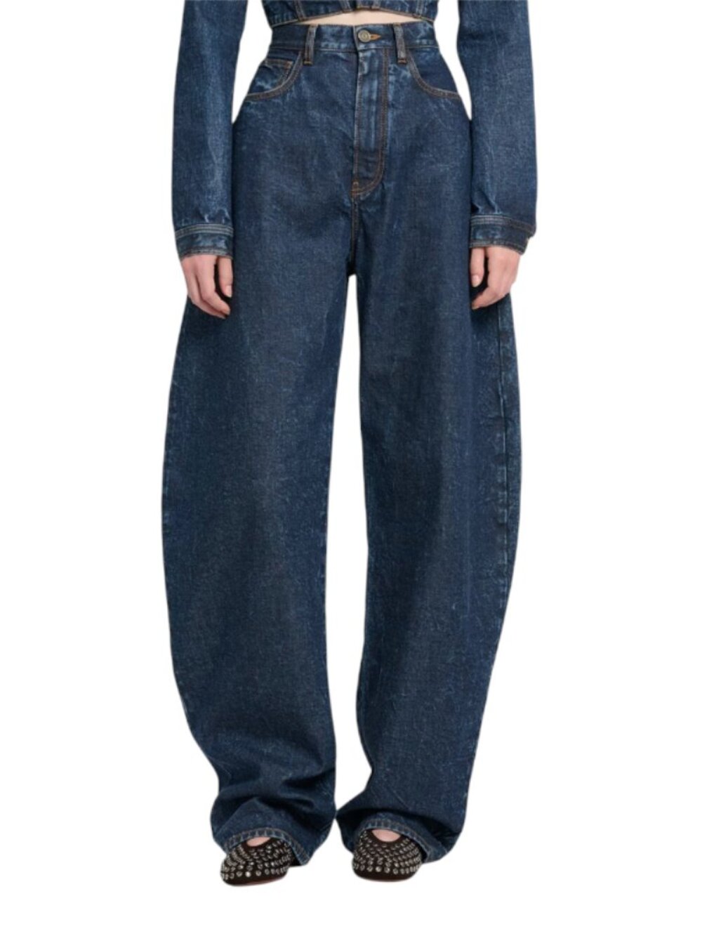 ALAIA High Rise Wide Barrel Leg Jeans Denim Womens 36 4 US Dark Blue Wash Pants